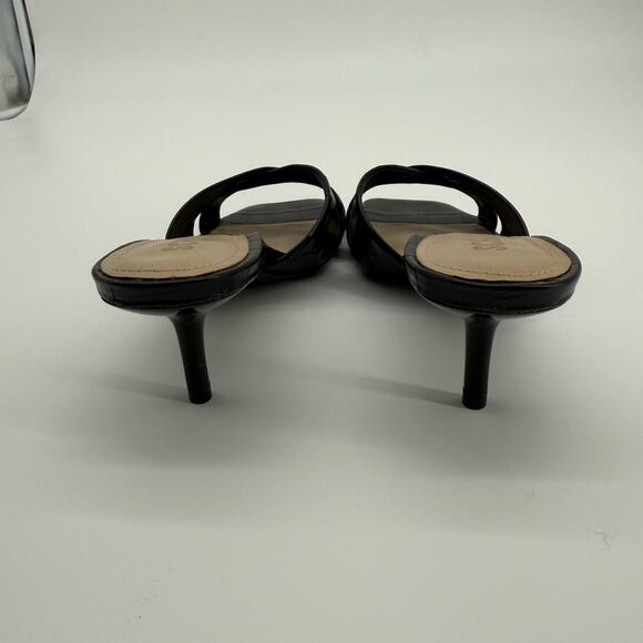 Schutz Keefa Black Croc Embossed Heeled Sandals Strappy Slip On Mules Womens 7 - Picture 5 of 14